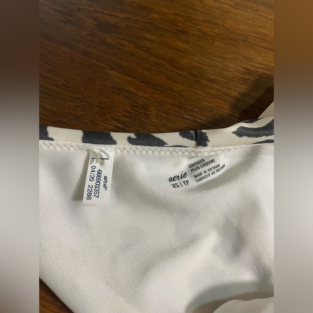 Aerie White with Gray Cheetah Print Bikini with High Rise Bottoms - Picture 2 of 6